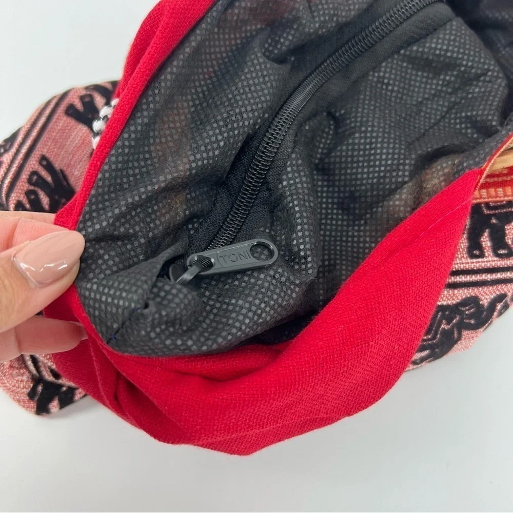 Artisan Ethnic Elephant Print Canvas Boho Shoulder Bag in Red - Picture 7 of 8